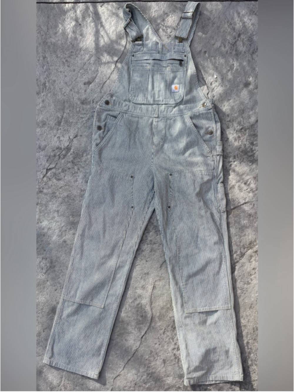 Carhartt Railroad Stripe Overalls Blue White Denim Utility Workwear S 4 6 - Picture 2 of 10